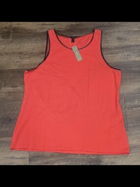 J. Crew top red faux leather scallop trim sleeveless